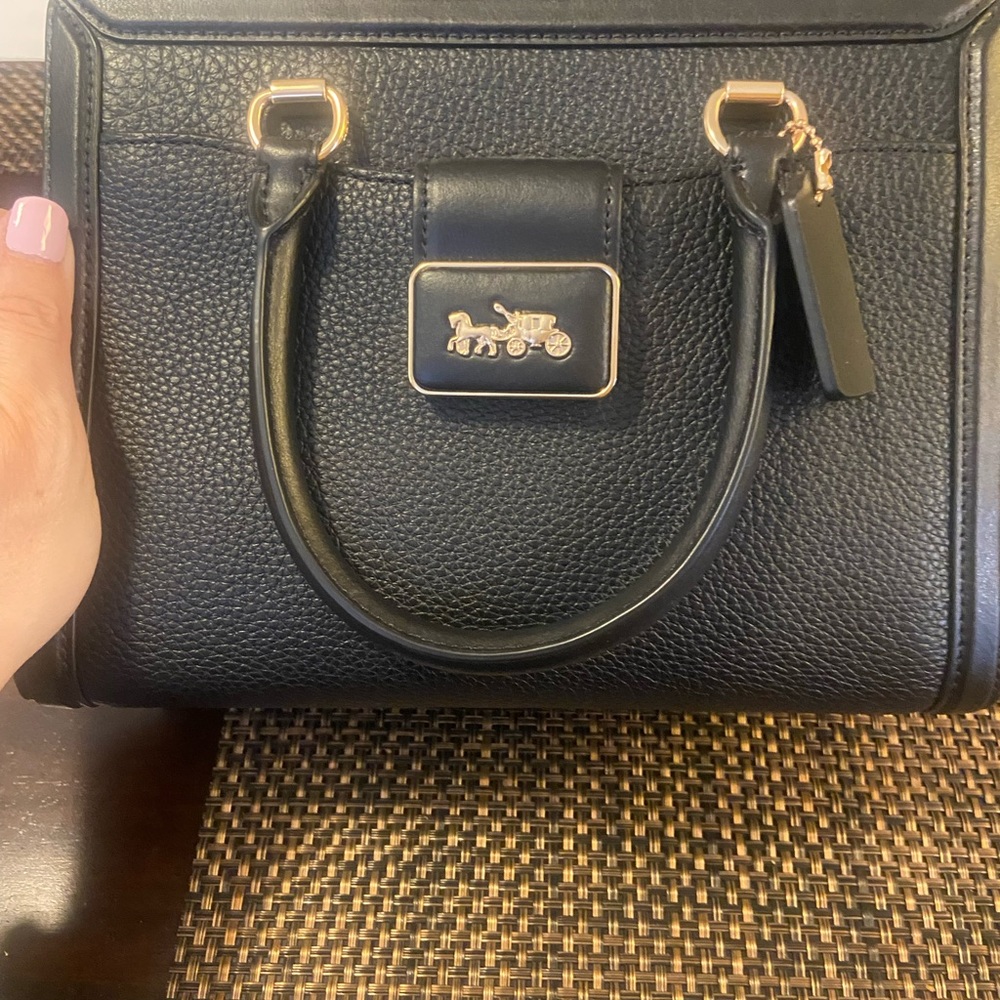 Coach Grace carry all small all leather cross body black and gold.